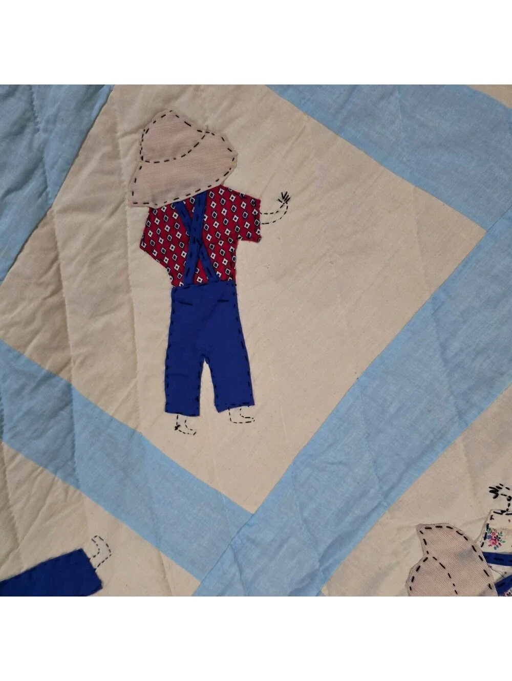 Vintage Handmade Quilt Sunbonnet Sam Farmer Quilt 68*80 q16